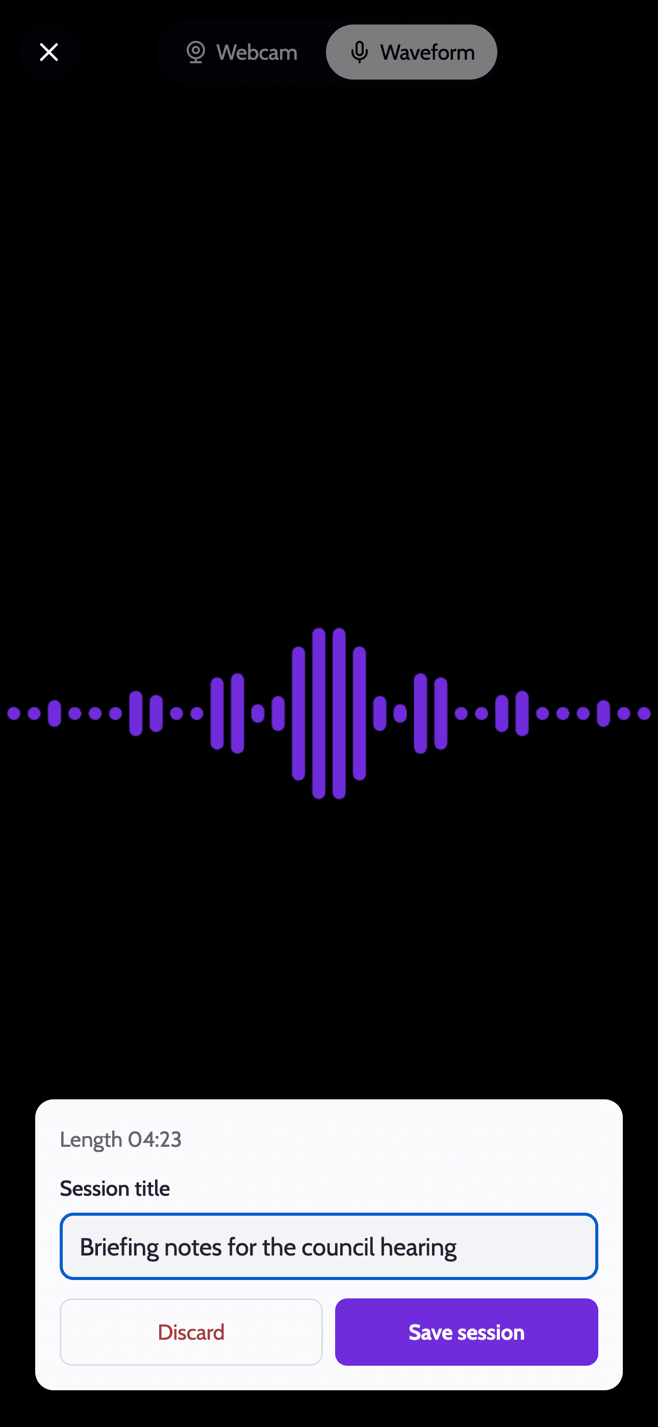 Naming a finished recording before saving it to the project
